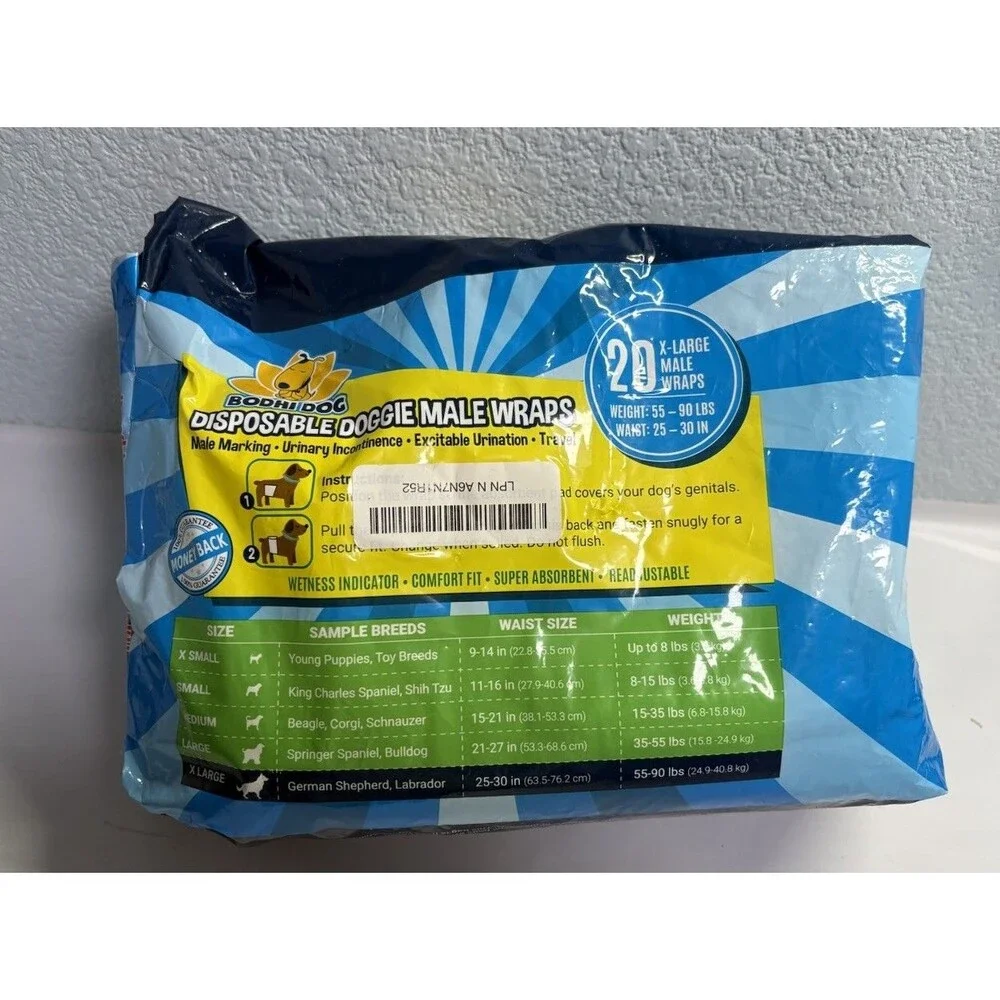 Disposable Male Dog Diapers Super Absorbent Pee Doggie Wraps 20 Count XL New